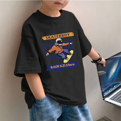Kids Drop Shoulder Oversized T-Shirt – Skaterboy Graphic Tee for Boys