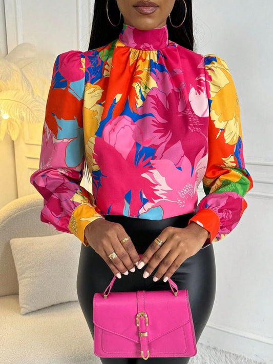 Stay Elegant in This Lightweight Mock Neck Top with Flowy Ruffle Layers