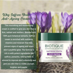 Biotique Anti-Aging Cream Infused With Saffron, 100 g