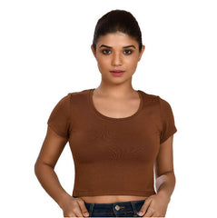 Relaxed Radiance Coffee Scoop Neck Crop Tops