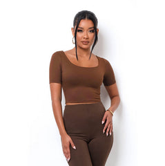 Relaxed Radiance Coffee Scoop Neck Crop Tops