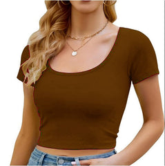 Relaxed Radiance Coffee Scoop Neck Crop Tops