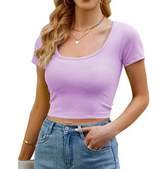 Relaxed Vibes Lavender Scoop Neck Crop Tops Tee