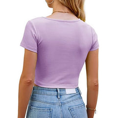 Relaxed Vibes Lavender Scoop Neck Crop Tops Tee