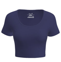 Comfy Casual Navy Blue Scoop Neck Crop Tops Tee