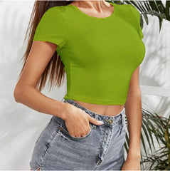Casual Chic Olive Scoop Neck Crop Tops Tee