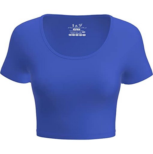 Urban Casual Royal Blue Scoop Neck Crop Tops Tee