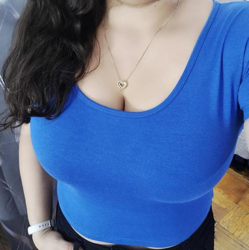 Urban Casual Royal Blue Scoop Neck Crop Tops Tee