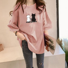 Elegant Rose Pink Oversize Loose-fit T-Shirt - 19bay