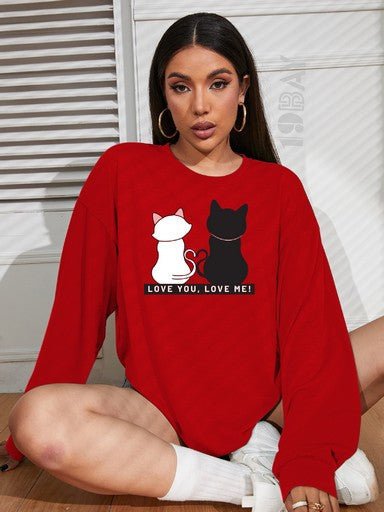 Red Oversized Longsleeve Fashion Tee - 19bay